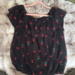 Apt. 9 Black Blouse with Cherry Design